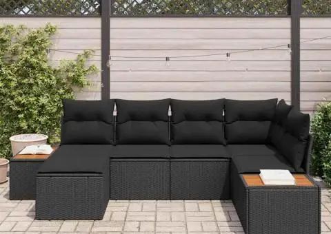 Set de canapea pentru grădină 6 piese cu perne Negru Poliratan Acacia - 3/5