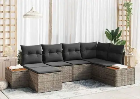 Set Canapea 6 Piese cu Perne Gri din Poliratan Acacia - 1/5