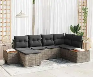 Set Canapea 6 Piese cu Perne Gri din Poliratan Acacia