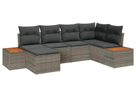 Set Canapea 6 Piese cu Perne Gri din Poliratan Acacia - 2/5