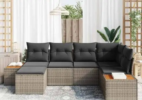 Set Canapea 6 Piese cu Perne Gri din Poliratan Acacia - 3/5