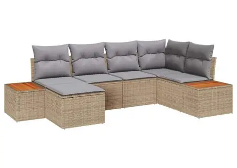Set de Canapea Grădină de 6 Piese cu Pernuțe Bej Ratan Polimer Acacia - 2/5