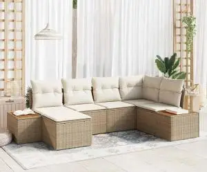 Set Canapea pentru Grădină , 6 Piese, cu Perne Bej, Ratan Poli, Acacia