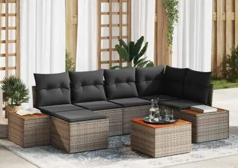 Set canapea grădină cu perne gri din poliratan și acacia - 1/5