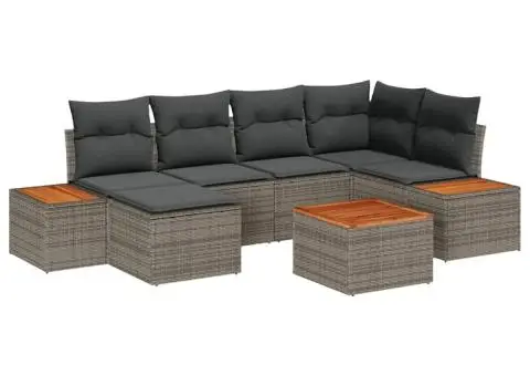 Set canapea grădină cu perne gri din poliratan și acacia - 2/5