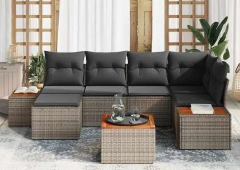 Set canapea grădină cu perne gri din poliratan și acacia - 3/5