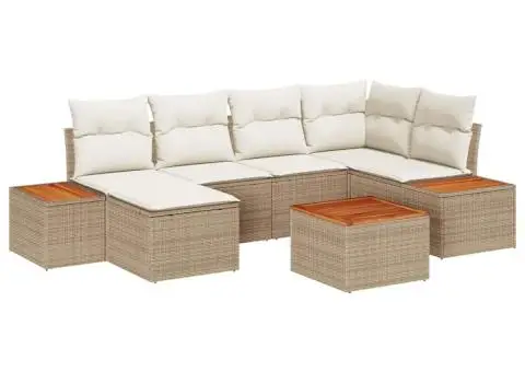 Set de Canapea cu 7 Piese și Perne Bej Ratan Poli Acacia - 2/5