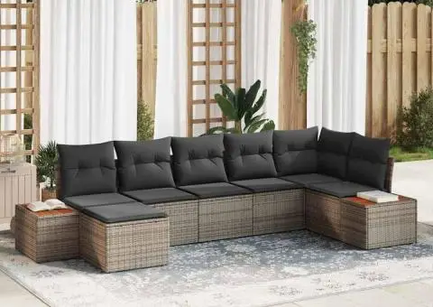 Set de canapea pentru grădină, 7 piese cu perne, ratan gri, acacia - 1/5