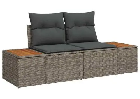 Set de canapea pentru grădină, 7 piese cu perne, ratan gri, acacia - 4/5