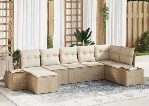 Set de canapea de grădină 7 piese cu perne din poliratan bej și lemn de acacia - 1/5