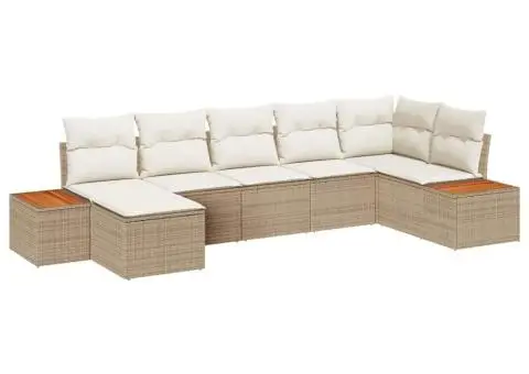 Set de canapea de grădină 7 piese cu perne din poliratan bej și lemn de acacia - 2/5