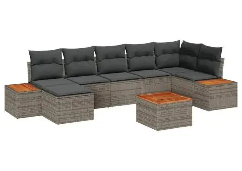 Set canapele grădină, 8 piese cu perne din poliratan gri și acacia. - 2/5