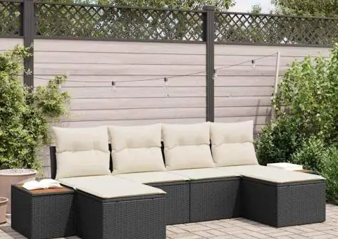 Set de Canapea de Grădină de 6 Piese cu Perne Negru Poliratan Acacia - 1/5