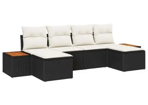 Set de Canapea de Grădină de 6 Piese cu Perne Negru Poliratan Acacia - 2/5