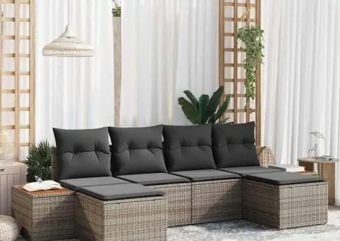 Set de Canapea pentru Grădină de 6 Piese cu Pernă Gri Ratan Poliester - 1/5