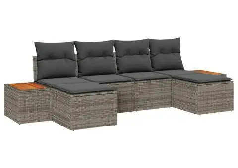 Set de Canapea pentru Grădină de 6 Piese cu Pernă Gri Ratan Poliester - 2/5