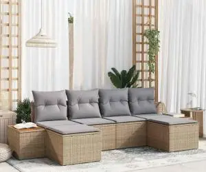 vidaXL Set de canapea pentru grădină 6 piese cu perne Bej Ratan Poliester Acacia