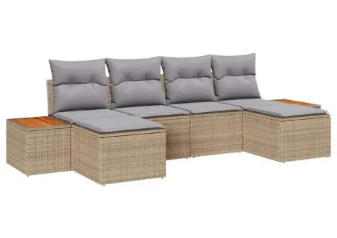 Set de canapea pentru grădină 6 piese cu perne Bej Ratan Poliester Acacia - 2/5