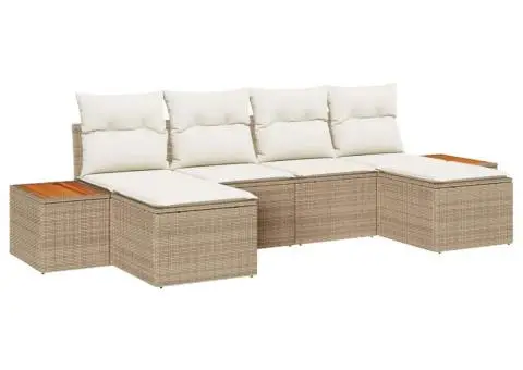 Set de canapea de grădină cu 6 piese și perne bej din ratan acacia - 2/5