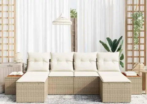 Set de canapea de grădină cu 6 piese și perne bej din ratan acacia - 3/5