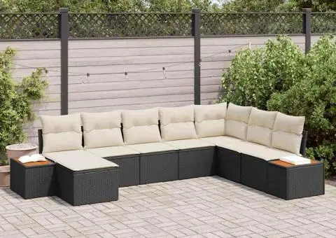 Set de canapea pentru grădină cu 8 piese și perne negre din poliratan - 1/5