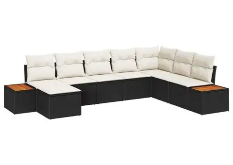 Set de canapea pentru grădină cu 8 piese și perne negre din poliratan - 2/5