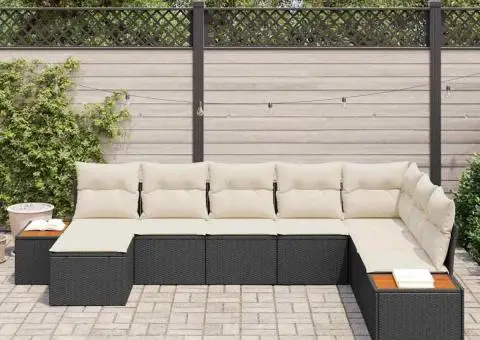 Set de canapea pentru grădină cu 8 piese și perne negre din poliratan - 3/5