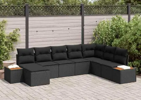 Set de 8 Piese de Sofa pentru Grădină cu Perne Negru Poliratan Acacia - 1/5