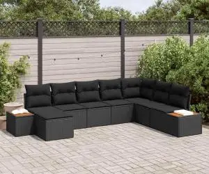vidaXL Set de 8 Piese de Sofa pentru Grădină cu Perne Negru Poliratan Acacia