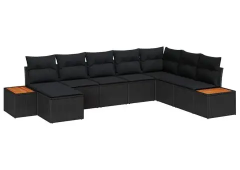 Set de 8 Piese de Sofa pentru Grădină cu Perne Negru Poliratan Acacia - 2/5