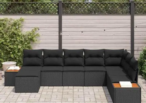 Set de 8 Piese de Sofa pentru Grădină cu Perne Negru Poliratan Acacia - 3/5