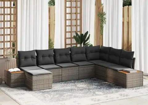 Set de canapea din 8 piese cu perne gri din ratan polimer - 1/5
