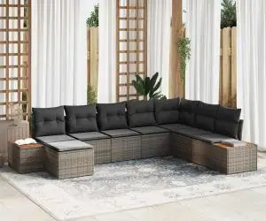 vidaXL Set de canapea din 8 piese cu perne gri din ratan polimer