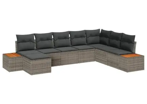 Set de canapea din 8 piese cu perne gri din ratan polimer - 2/5