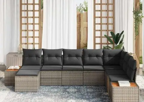 Set de canapea din 8 piese cu perne gri din ratan polimer - 3/5