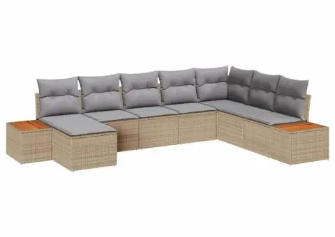 Set de canapea pentru grădină cu 8 piese și perne bej din ratan poliester - 2/5