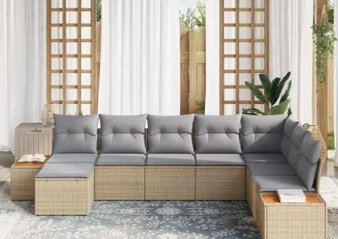 Set de canapea pentru grădină cu 8 piese și perne bej din ratan poliester - 3/5