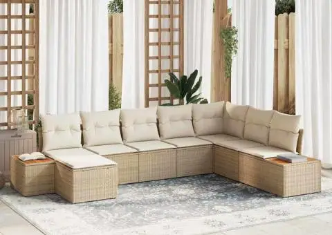 Set de canapea de grădină cu perne bej din ratan poli - 1/5