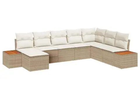 Set de canapea de grădină cu perne bej din ratan poli - 2/5