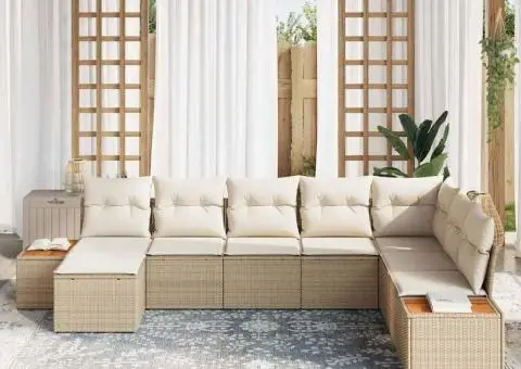 Set de canapea de grădină cu perne bej din ratan poli - 3/5