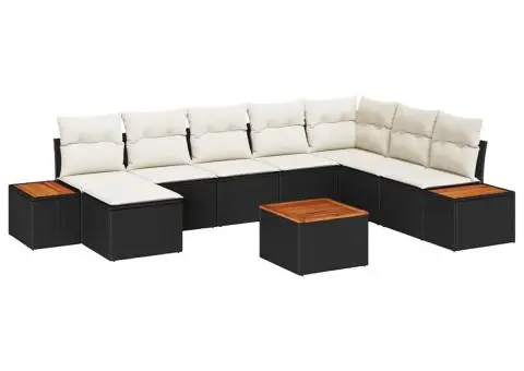 Set canapea grădină 9 piese cu perne negre din ratan poliester - 2/5
