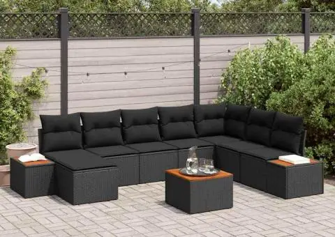 Set Canapea Grădină cu Perne Negru Poly Rattan Acacia - 1/5