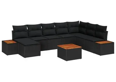 Set Canapea Grădină cu Perne Negru Poly Rattan Acacia - 2/5