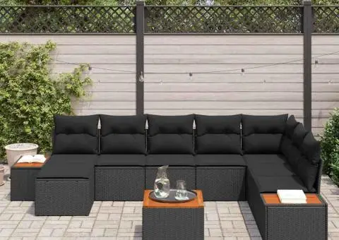 Set Canapea Grădină cu Perne Negru Poly Rattan Acacia - 3/5