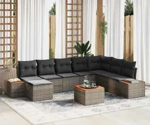 Set canapea grădină cu 9 piese și perne Gri Poliratan Acacia