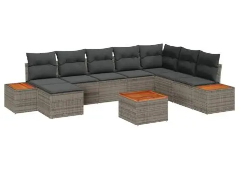 Set canapea grădină cu 9 piese și perne Gri Poliratan Acacia - 2/5