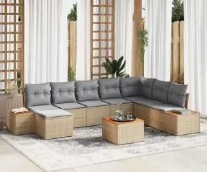 Set canapea grădină 9 piese perne Bej Ratan Acacia