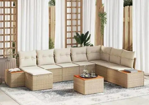 Set canapea de grădină 9 piese cu perne Bej Ratan Poli - 1/5