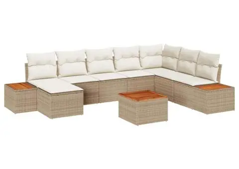 Set canapea de grădină 9 piese cu perne Bej Ratan Poli - 2/5