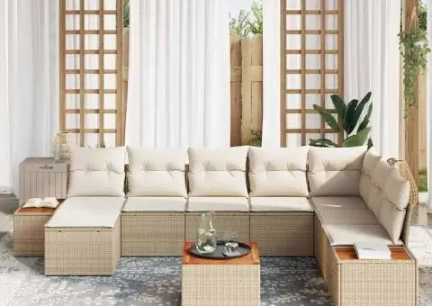 Set canapea de grădină 9 piese cu perne Bej Ratan Poli - 3/5